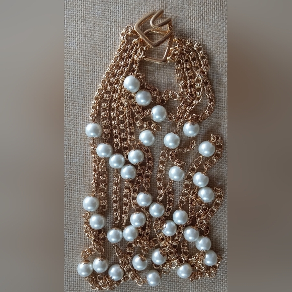 Kenneth J. Lane Four Strand Faux Pearls Gold Tone Çhain Signed VTG Necklace - Picture 7 of 10